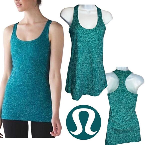 Lululemon Tank Top Women's Size 6 Curly Says Pattern Blue Tank Top - Picture 1 of 11
